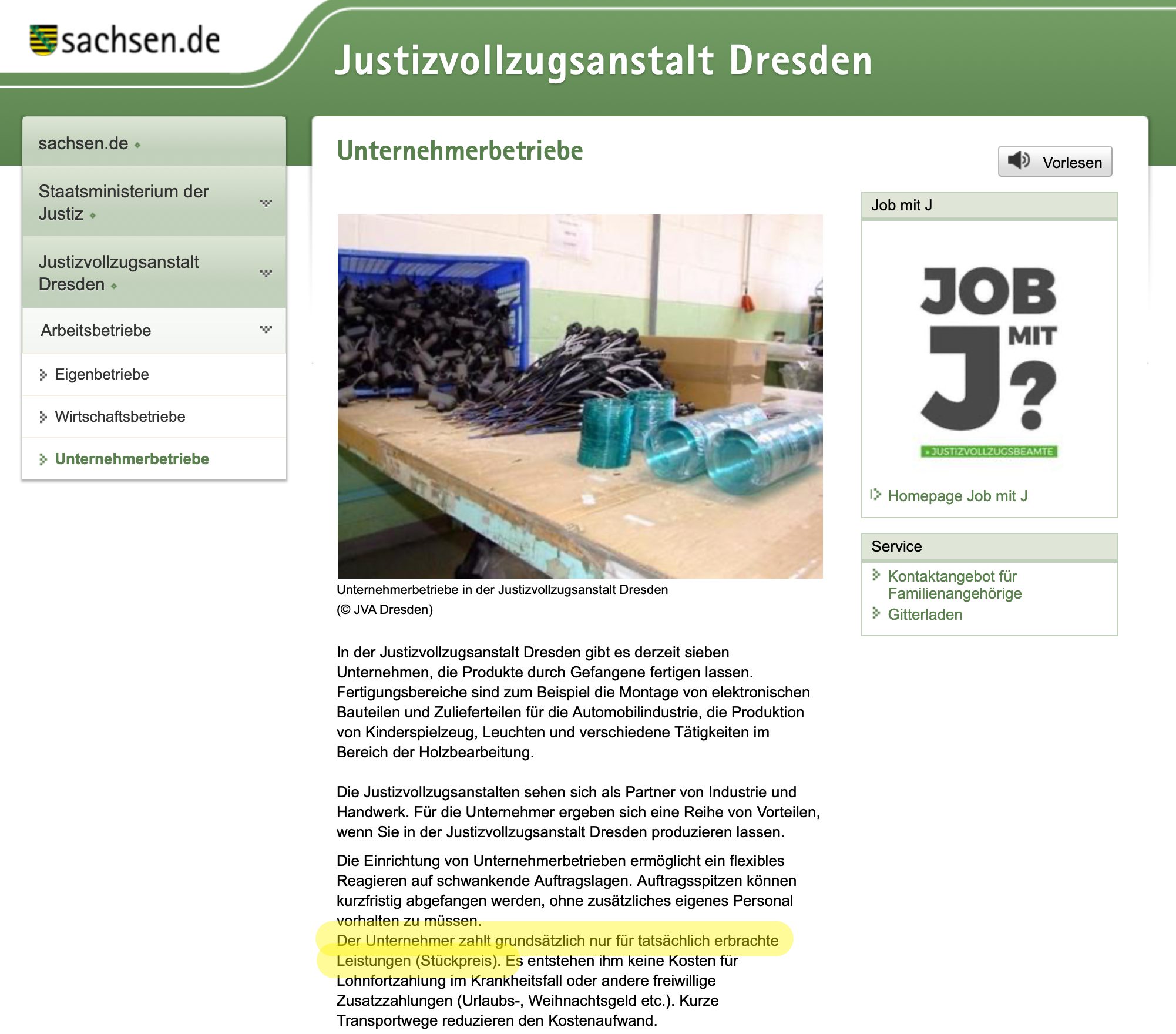 Justizvollzugsanstalt Dresden Unternehmerbetriebe